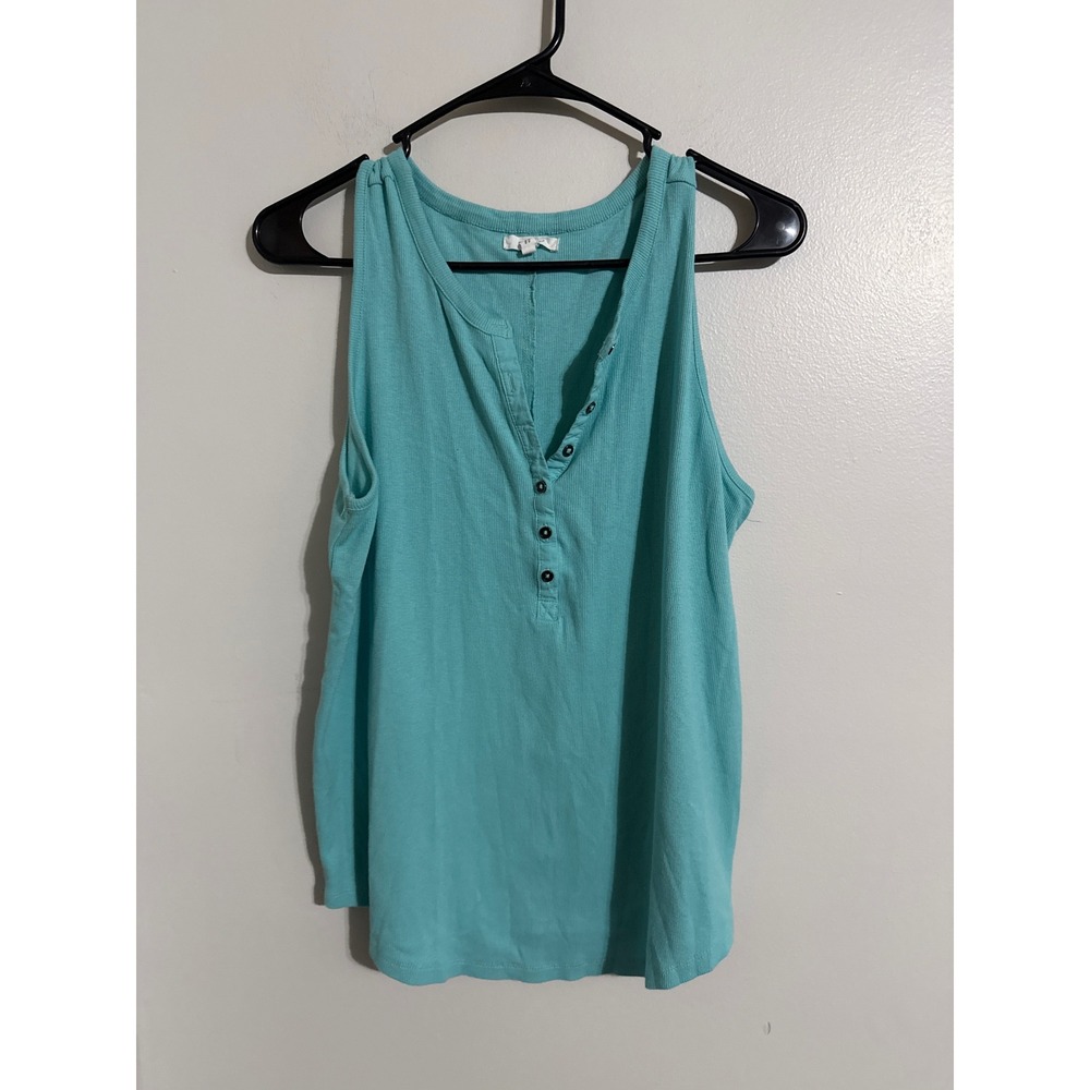 Maurices Womens 0X Turquoise Aqua Ribbed Henley Tank Top Sleeveless Button Front